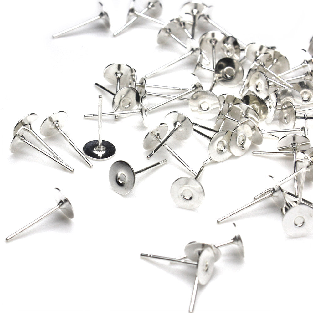 Flat Stud Silver Plated Metal 6mm-Pack of 100