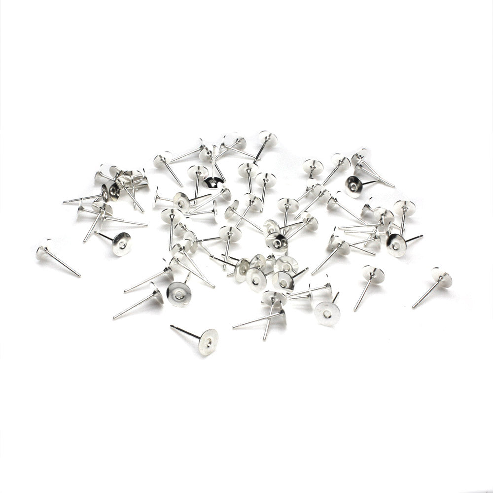 Flat Stud & Scroll back Silver Plated Metal 6mm-Pack of 6