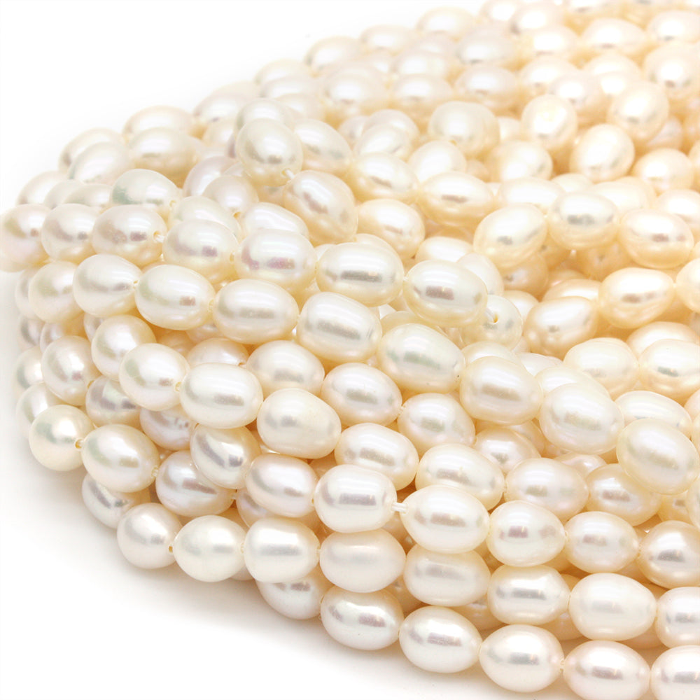 Freshwater Rice Pearls White 5x7mm - 35cm Strand