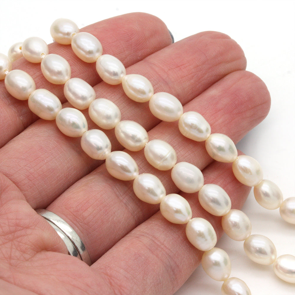 Freshwater Rice Pearls White 5x7mm 35cm Strand