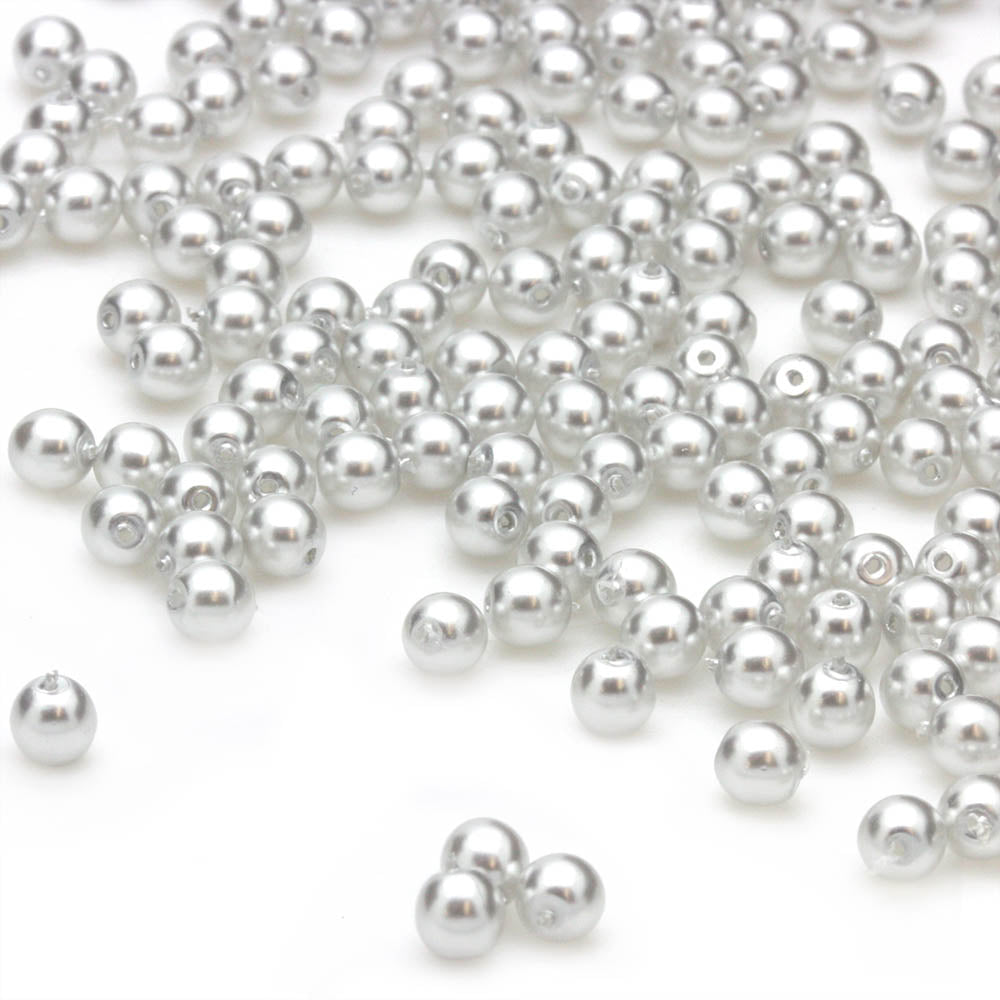 Pearl Silver Glass Round 4mm-Pack of 200