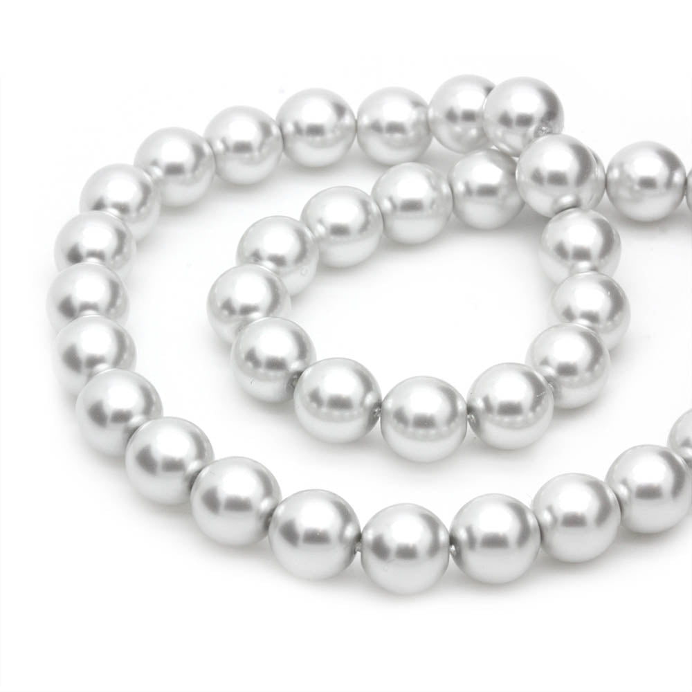 Pearl Silver Glass Round 8mm-Pack of 50