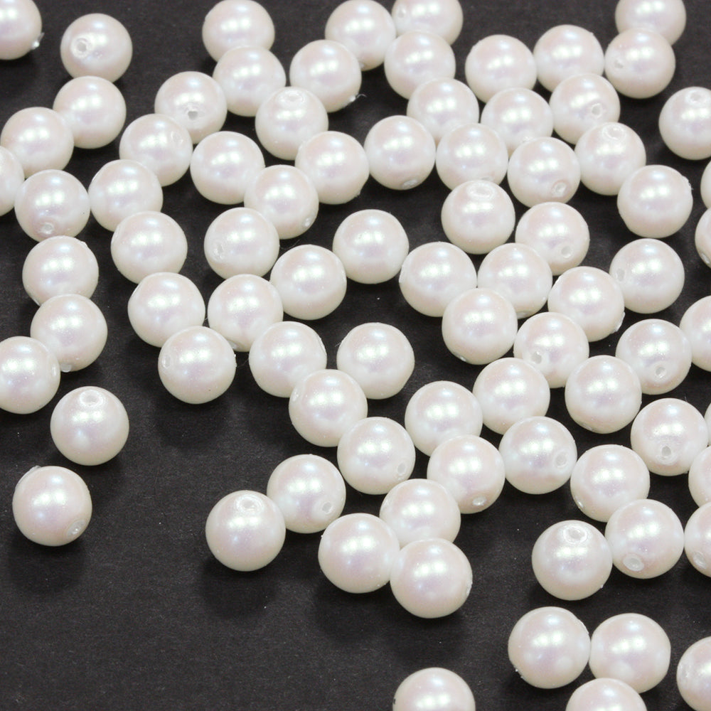 White Iridescent 6mm Glass Pearl - Pack of 100