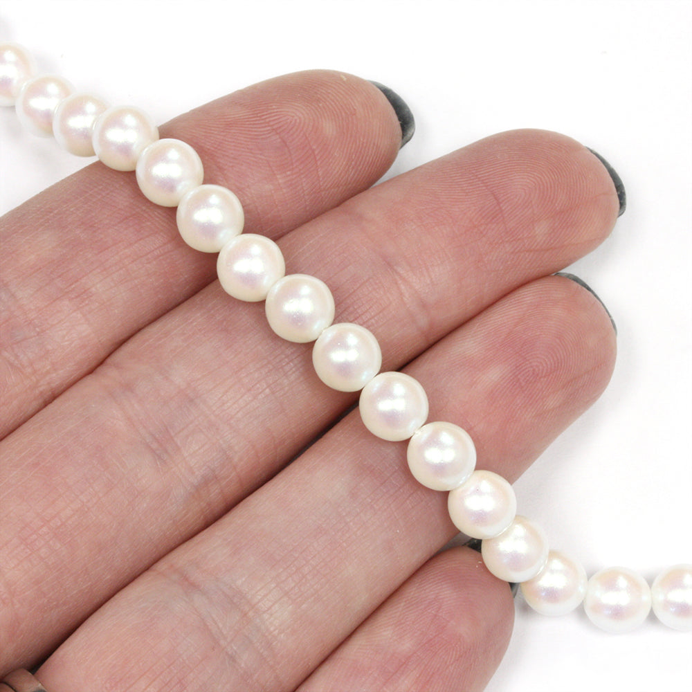 White Iridescent 6mm Glass Pearl - Pack of 100