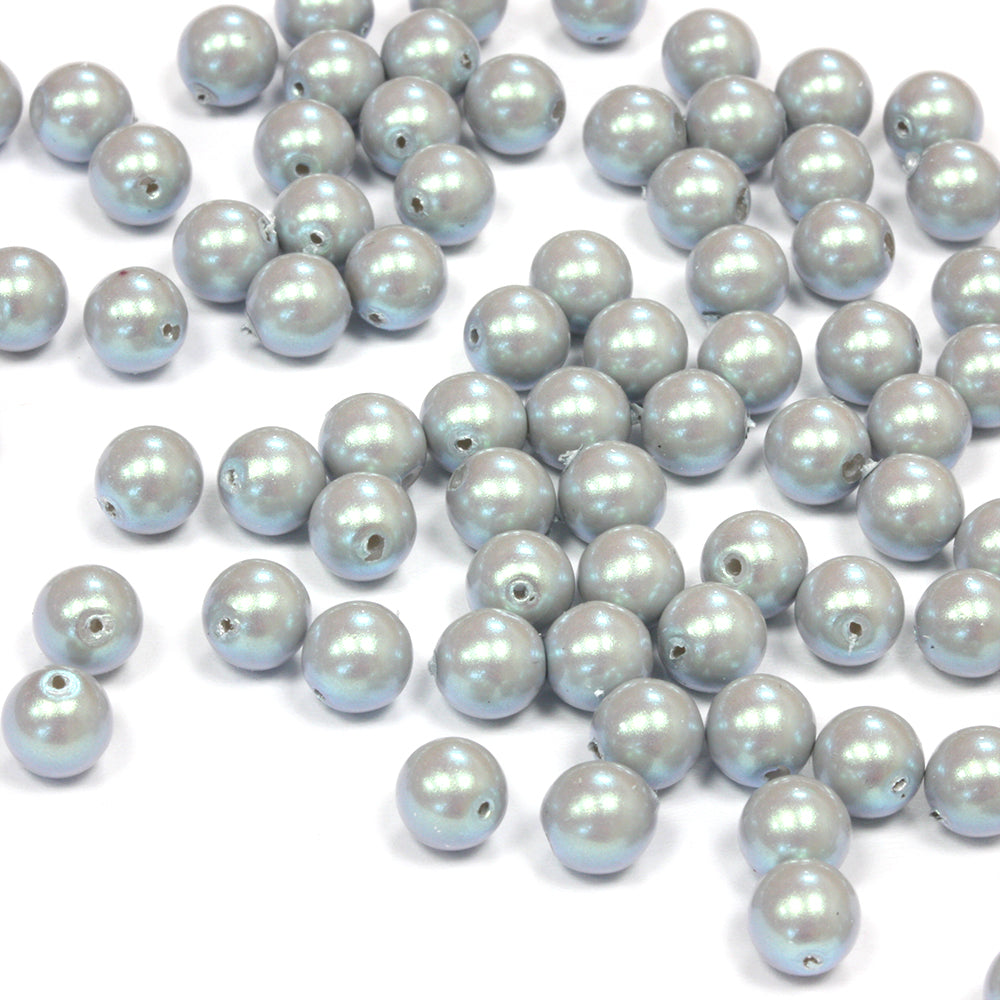 Silver Iridescent 6mm Glass Pearl - Pack of 100