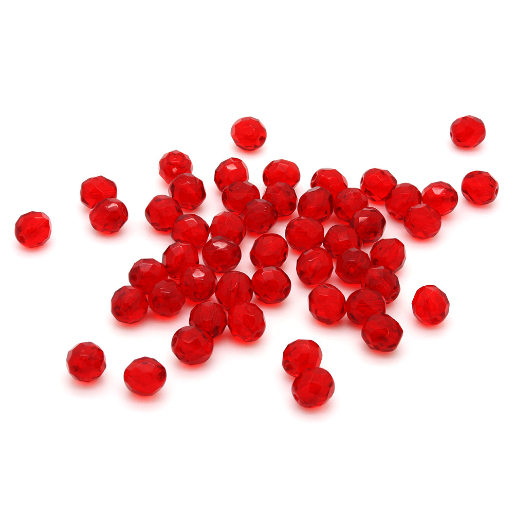 Fire Polished Red Glass Faceted Round 8mm-Pack of 50