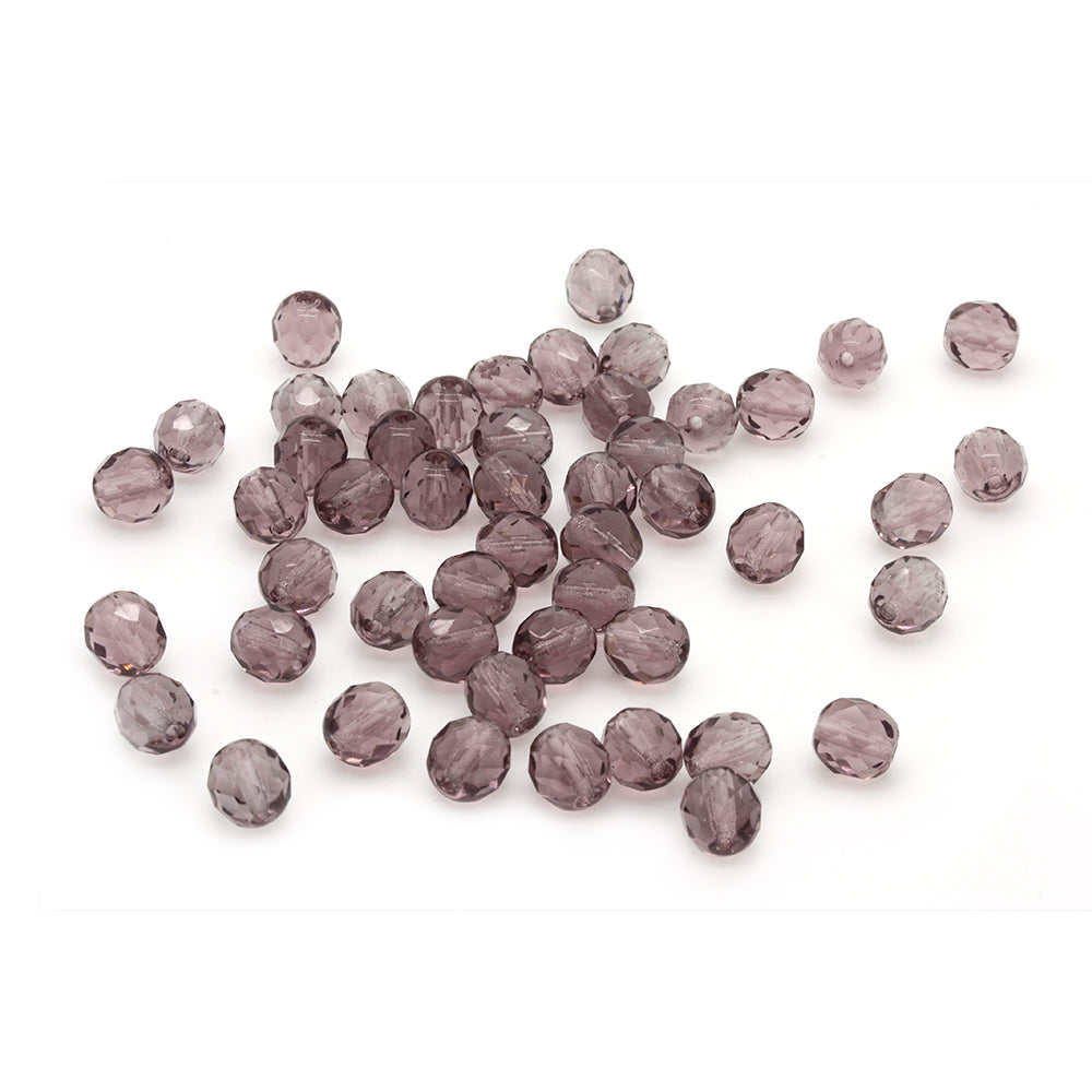 Fire Polished Purple Glass Faceted Round 8mm-Pack of 50