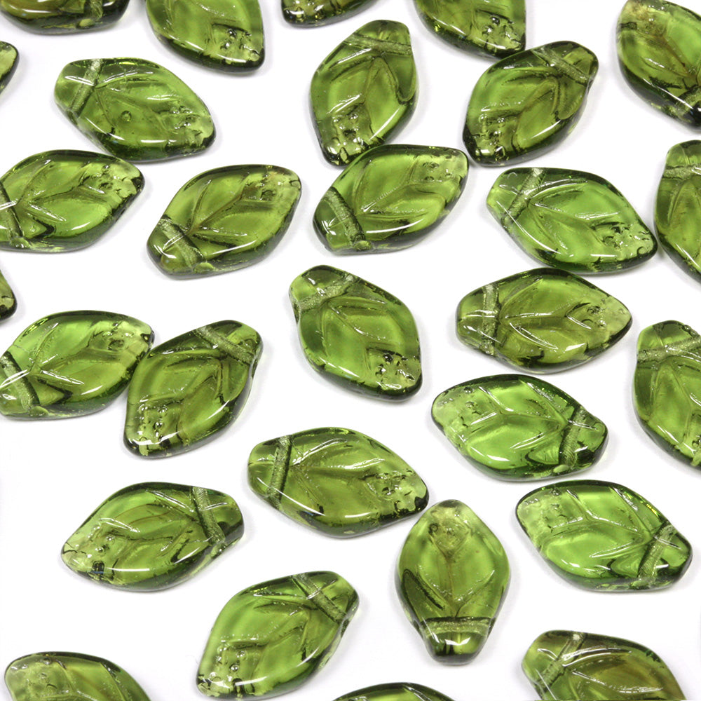 Green 12x7mm Glass Leaf - Pack of 50