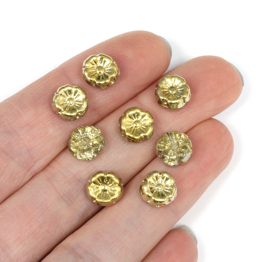 Gold 9mm Glass Flower - Pack of 50