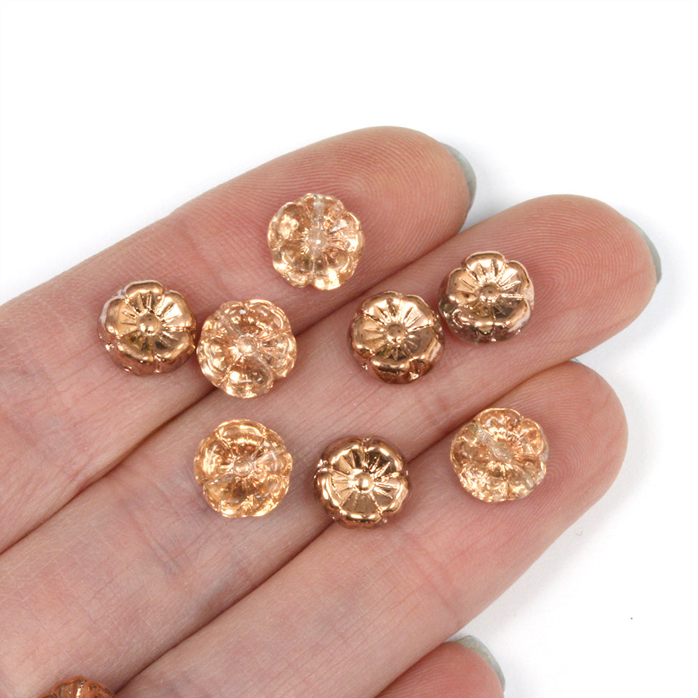 Copper 9mm Glass Flower - Pack of 50