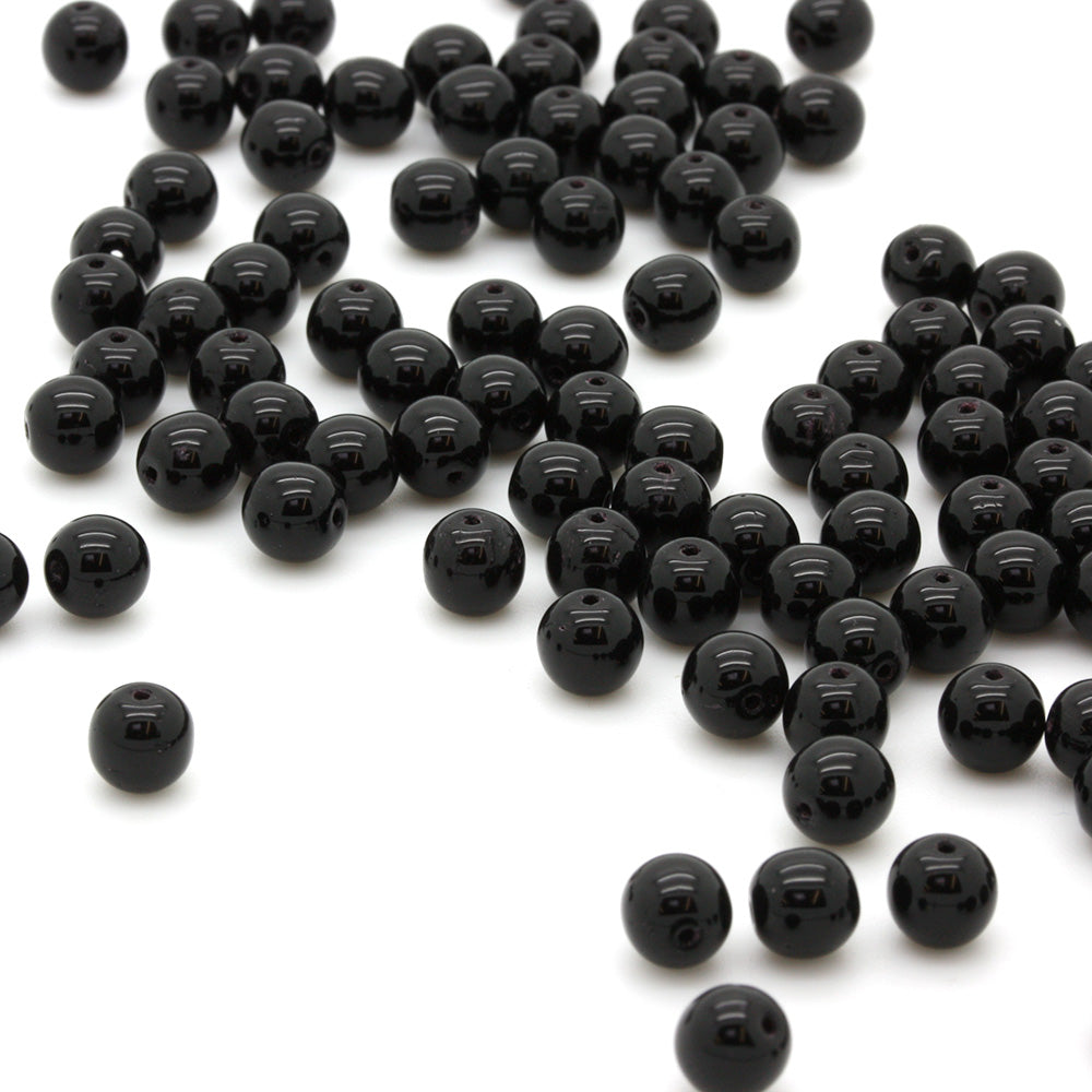 Pressed Black Glass Round 6mm-Pack of 100