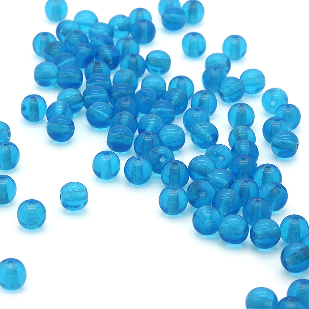 Pressed Turquoise Glass Round 6mm-Pack of 100