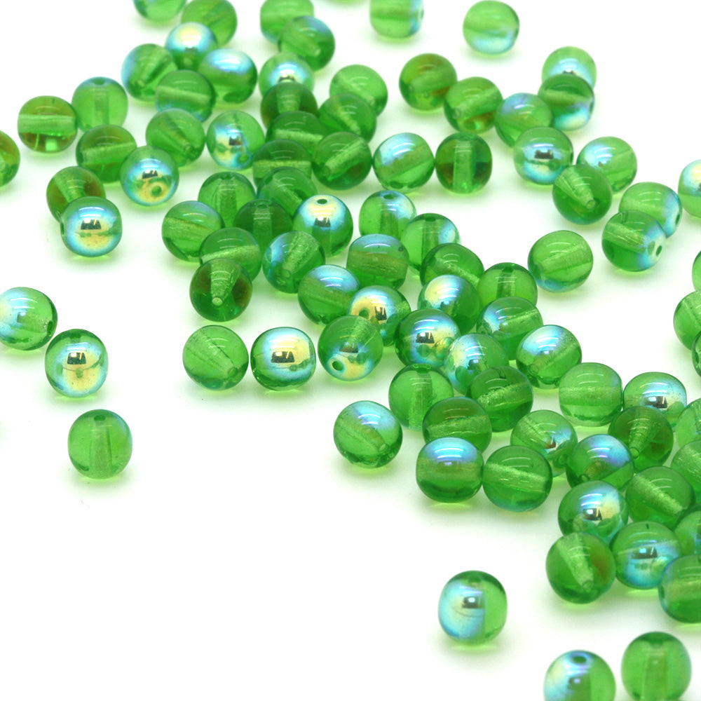 AB Bead Green Glass Round 6mm-Pack of 100
