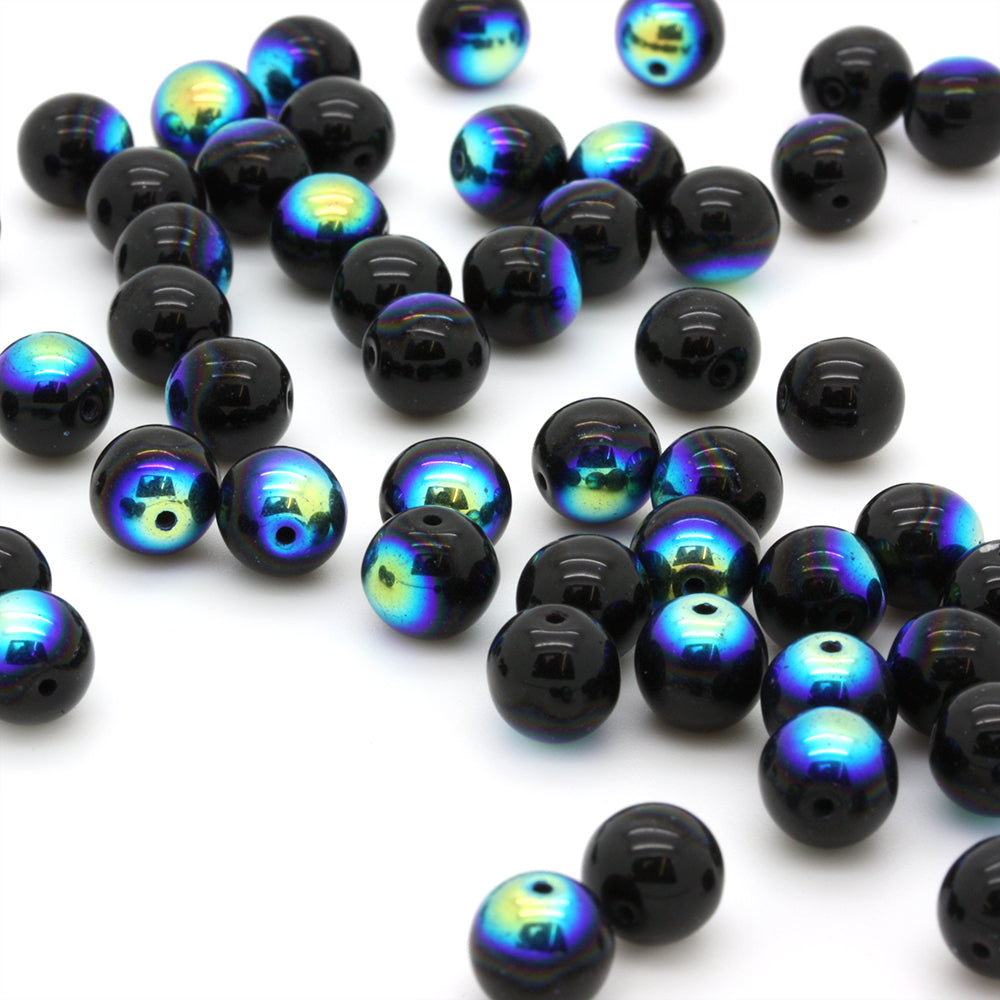 AB Bead Black Glass Round 8mm-Pack of 50