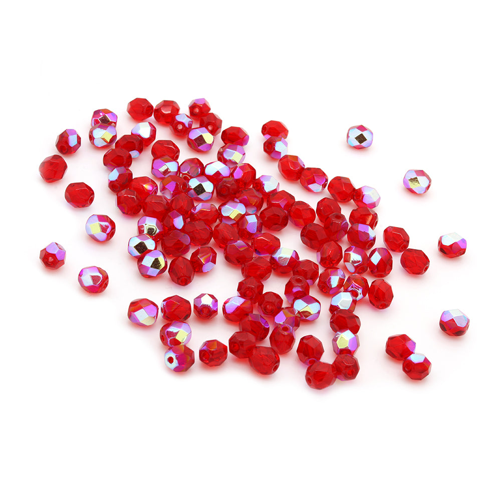 AB Bead Fire Polished Red Glass Faceted Round 6mm-Pack of 100