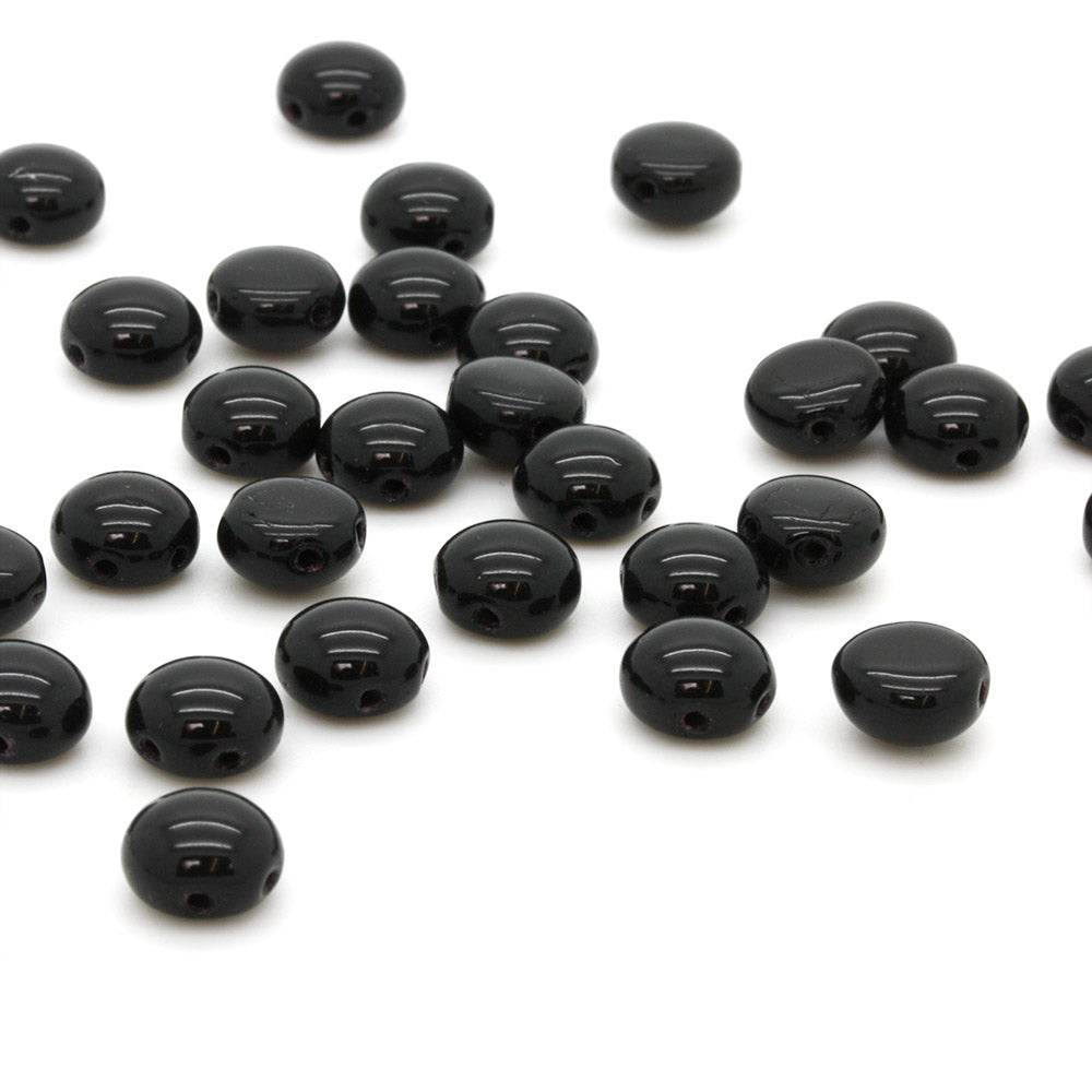 Pressed Glass Candy Bead 8mm Black - Pack of 30