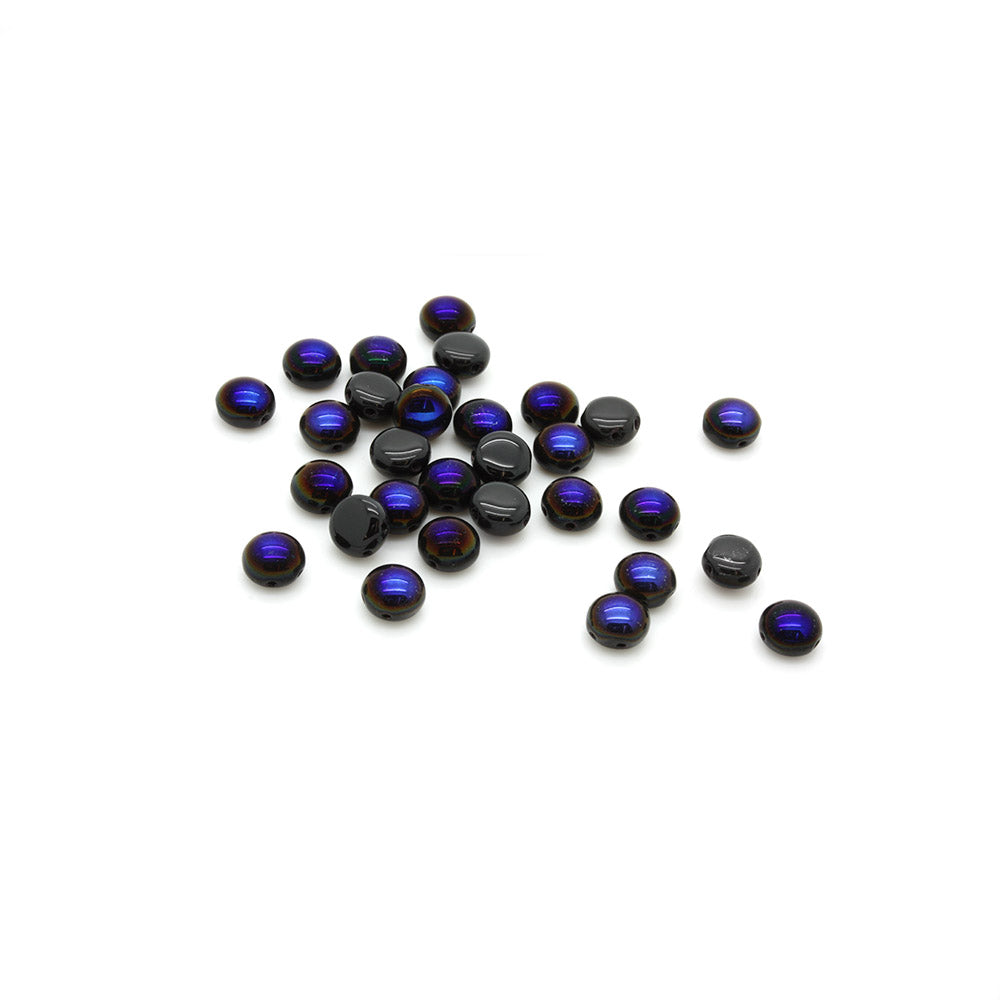 Pressed Glass Candy Bead 8mm Blue Black - Pack of 30