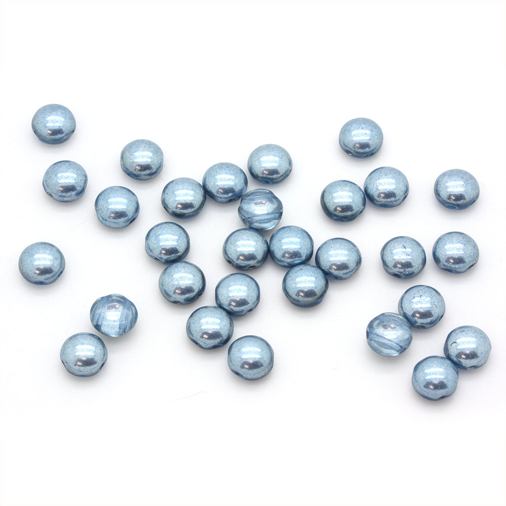 Pressed Glass Candy Bead 8mm Vintage Blue - Pack of 30