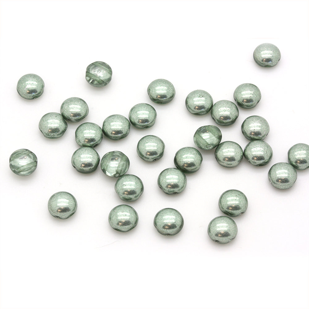 Pressed Glass Candy Bead 8mm Vintage Sage - Pack of 30