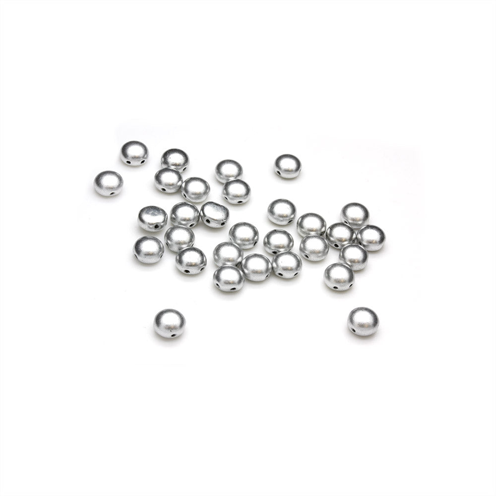 Pressed Glass Candy Bead 8mm Silver - Pack of 30