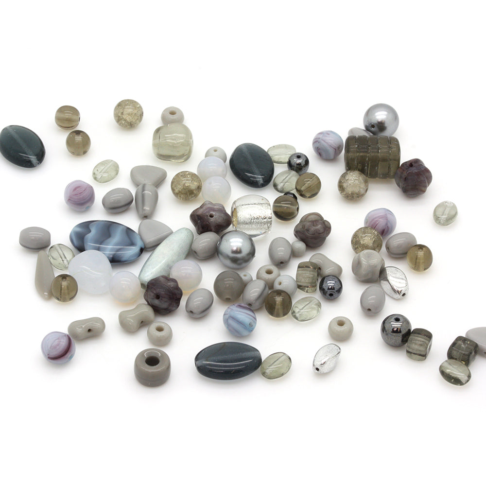 Czech Pressed Glass Mix Grey - Pack of 50g