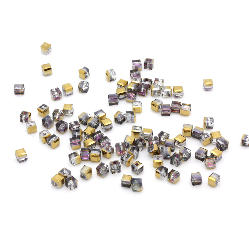 Glass Cube 4mm Gold/Purple - 16inch String