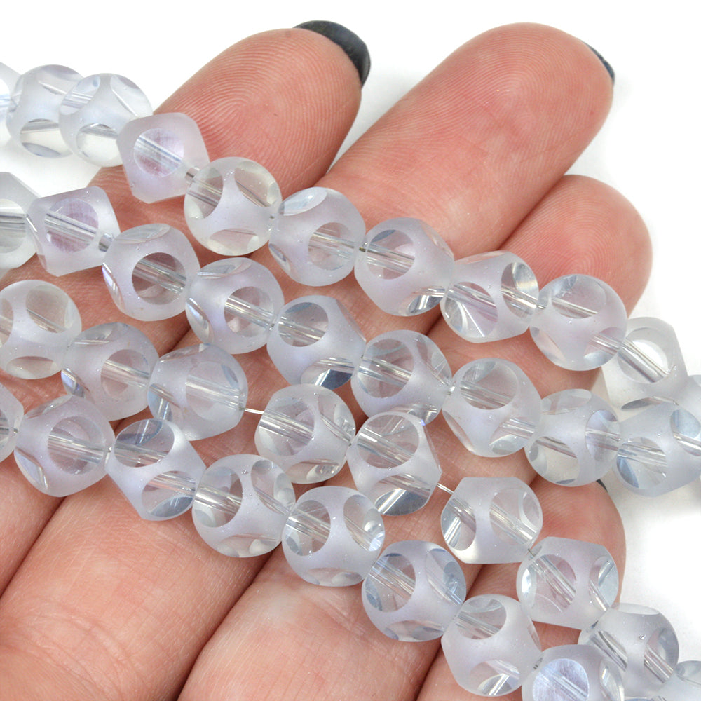 Large Dotty 8mm Frosted Beads Clear 8mm - 20 String