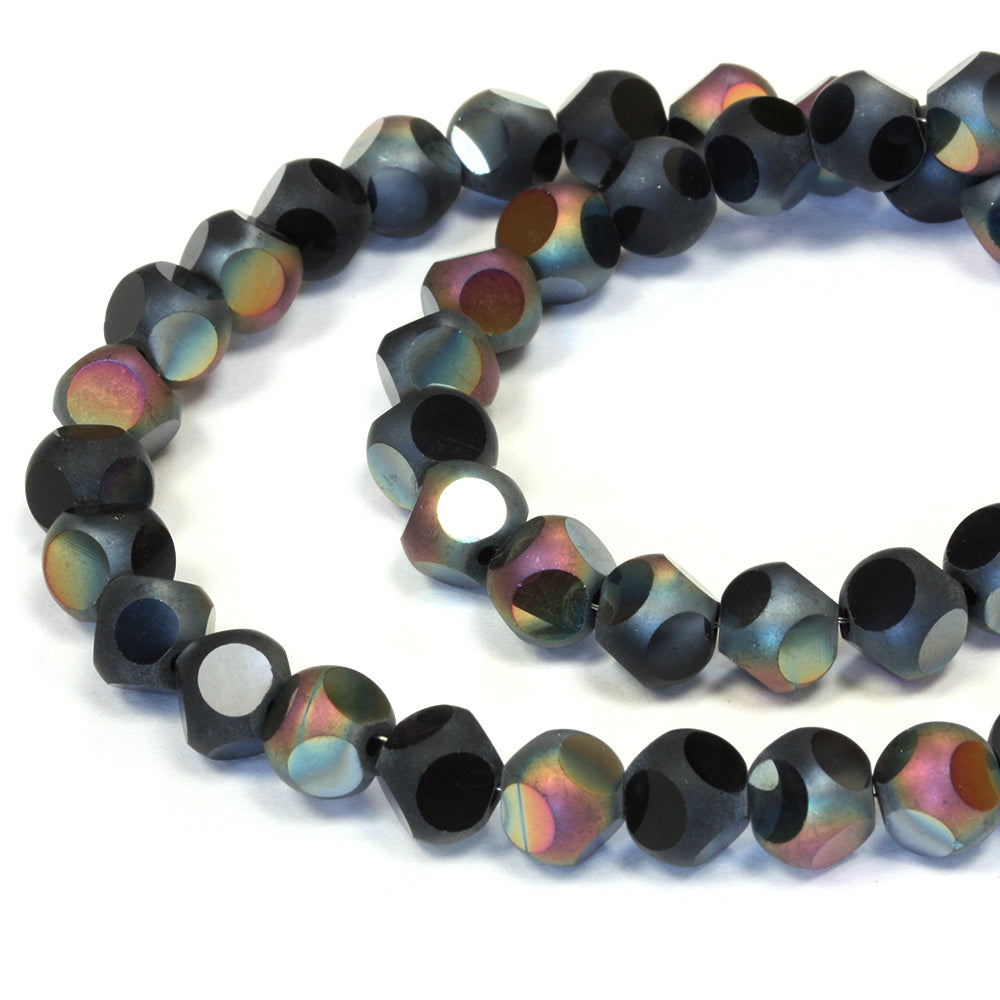 Large Dotty 8mm Frosted Beads Black AB 8mm - 20" String