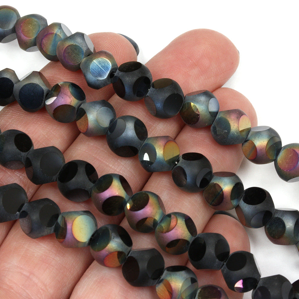 Large Dotty 8mm Frosted Beads Black AB 8mm - 20" String
