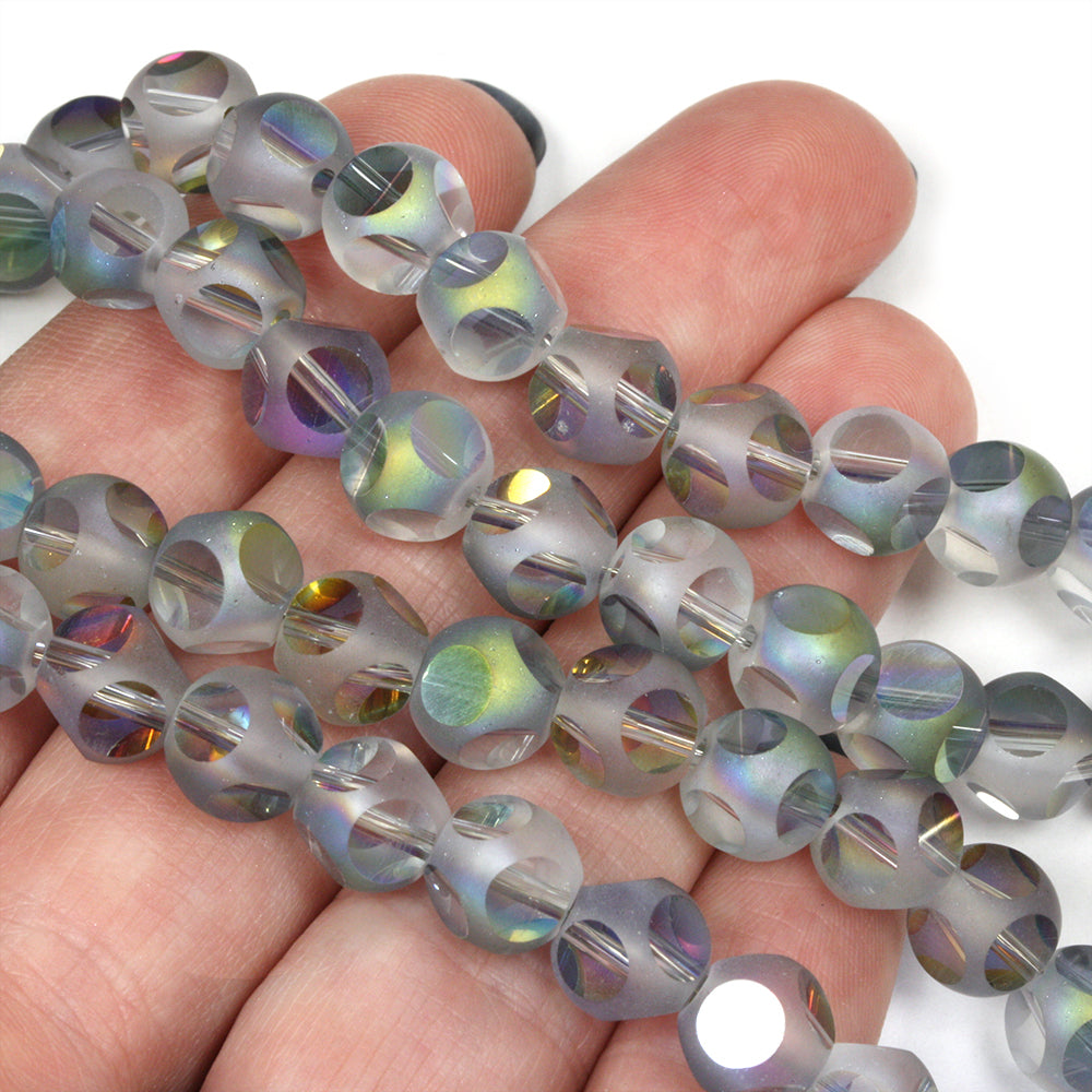 Large Dotty 8mm Frosted Beads Silver AB 8mm - 20" String