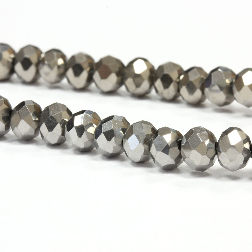Faceted Rondelle Metallic 4x6mm Silver 4x6mm - 1 string