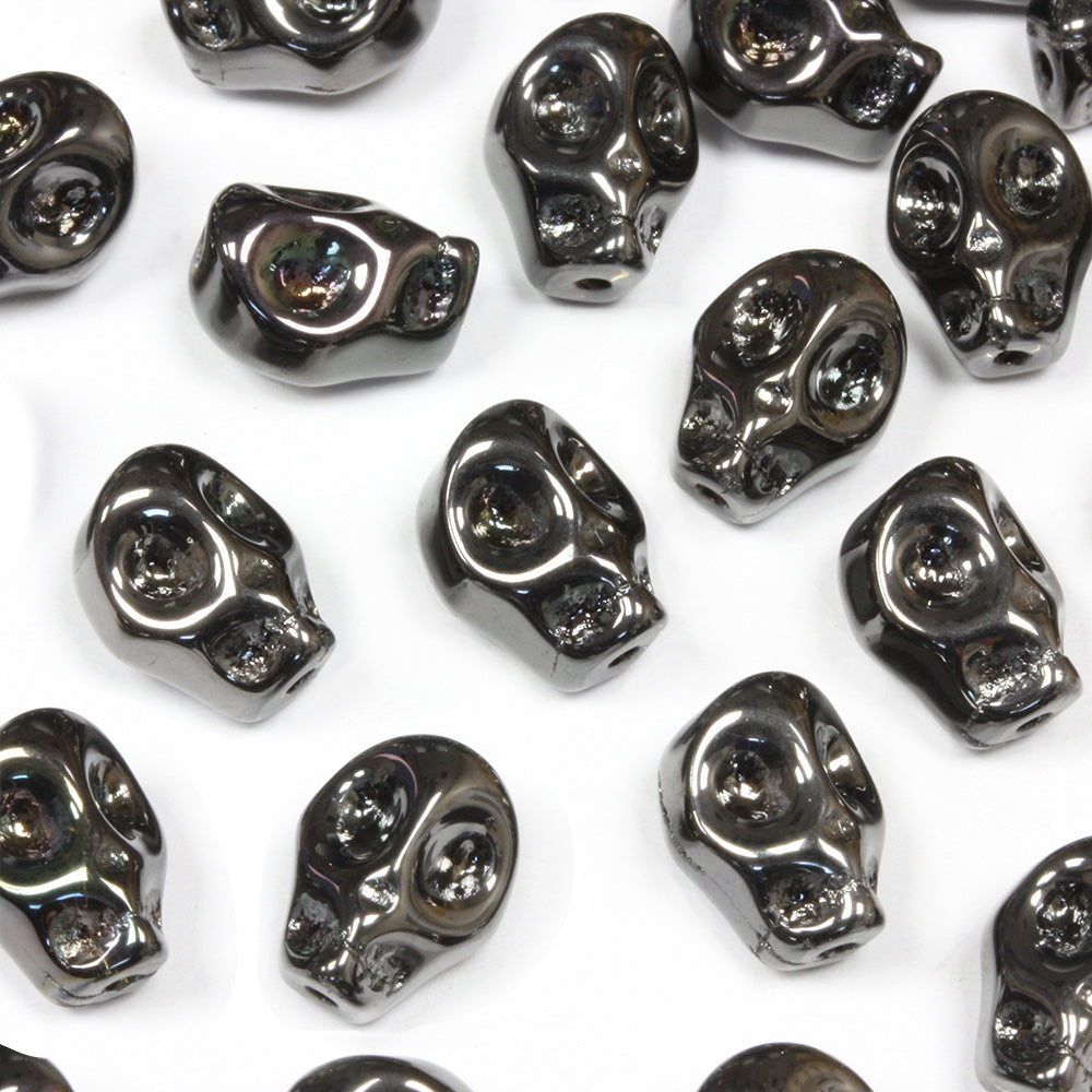 Glass Skulls 10x7mm Metallic Black - Pack of 50