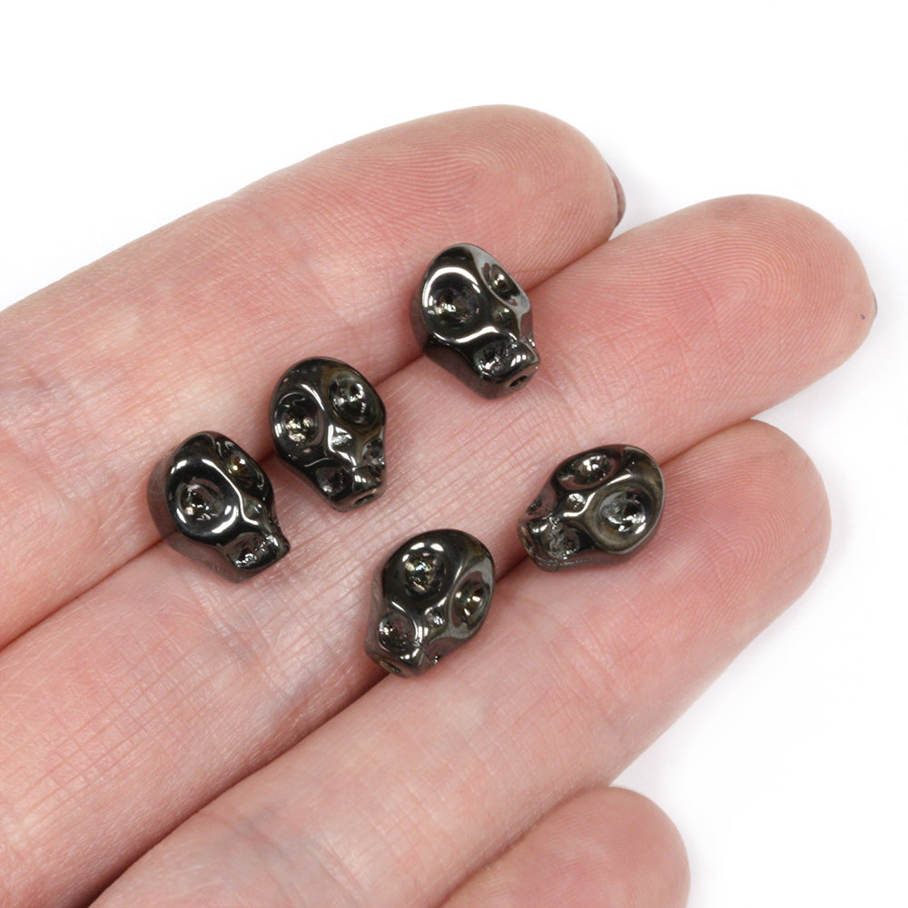 Glass Skulls 10x7mm Metallic Black - Pack of 50