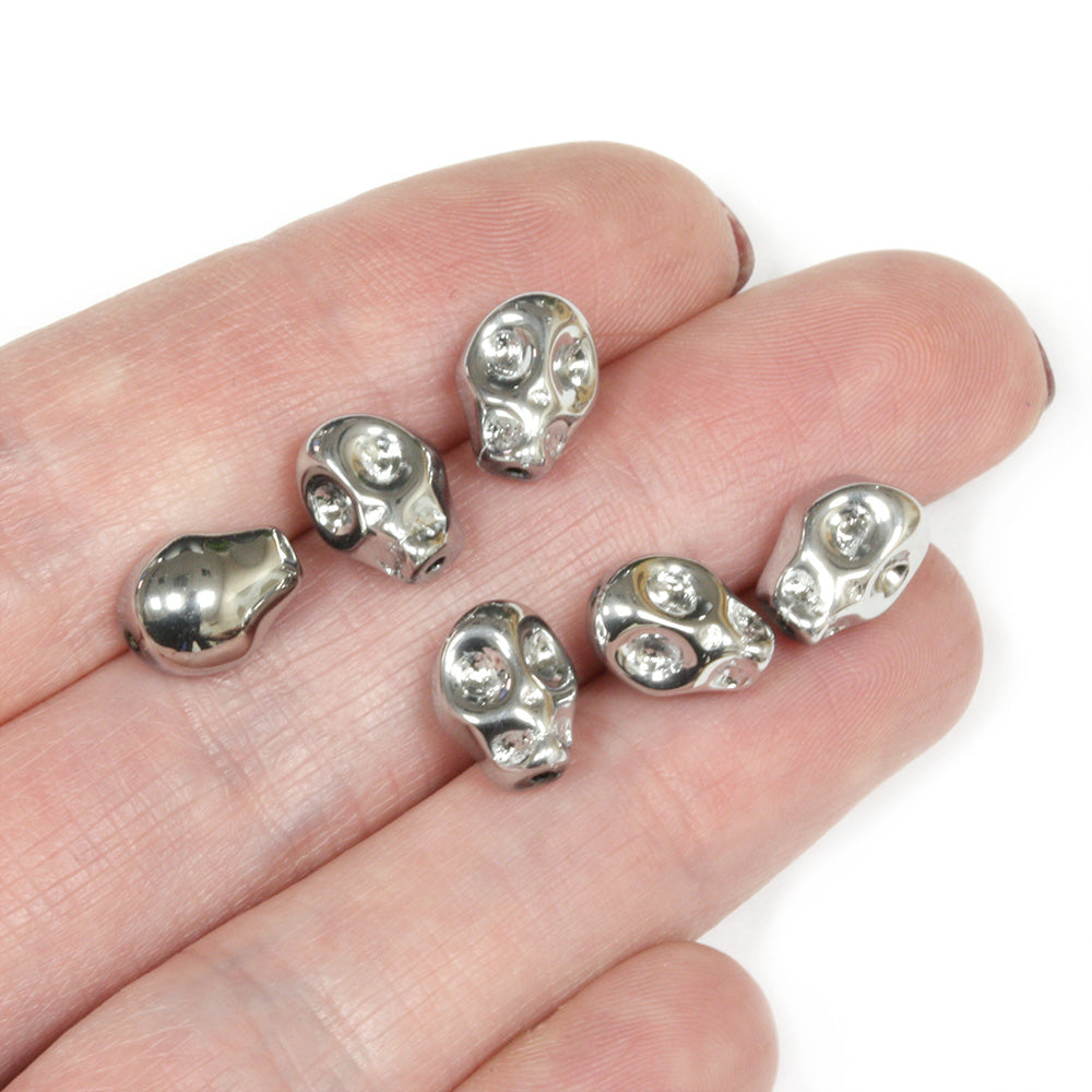 Glass Skulls 10x7mm Metallic Silver - Pack of 50