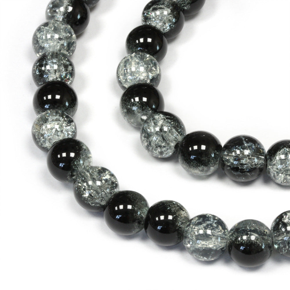 Crackled Glass 8mm Rounds Black and Clear - 1 string
