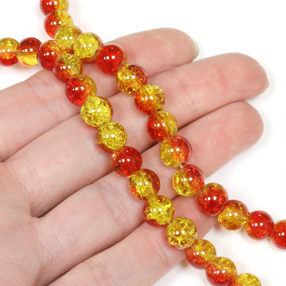 Crackled Glass 8mm Rounds Red and Yellow - 1 string