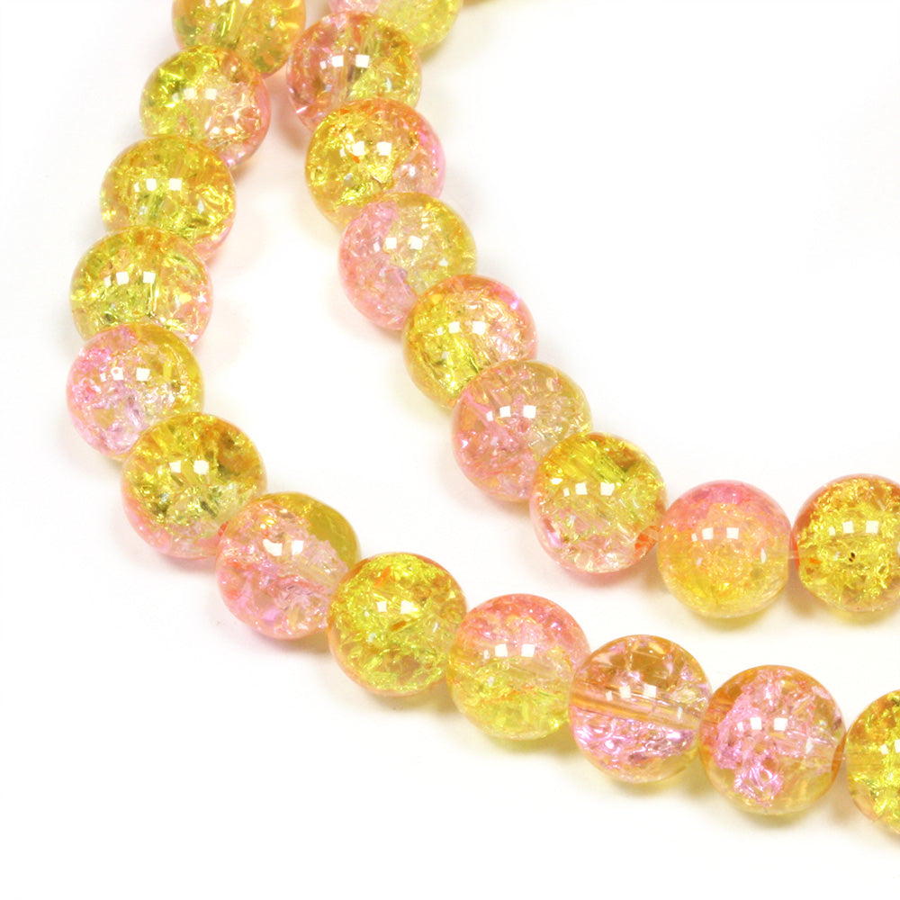 Crackled Glass 8mm Rounds Yellow and Pink - 1 string