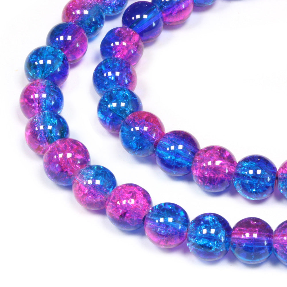 Crackled Glass 8mm Rounds Blue and Pink - 1 string