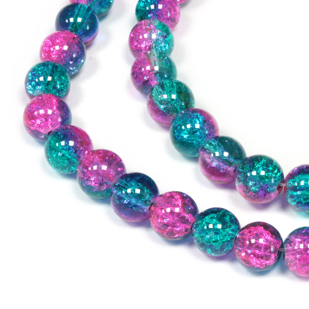 Crackled Glass 8mm Rounds Aqua and Pink - 1 string