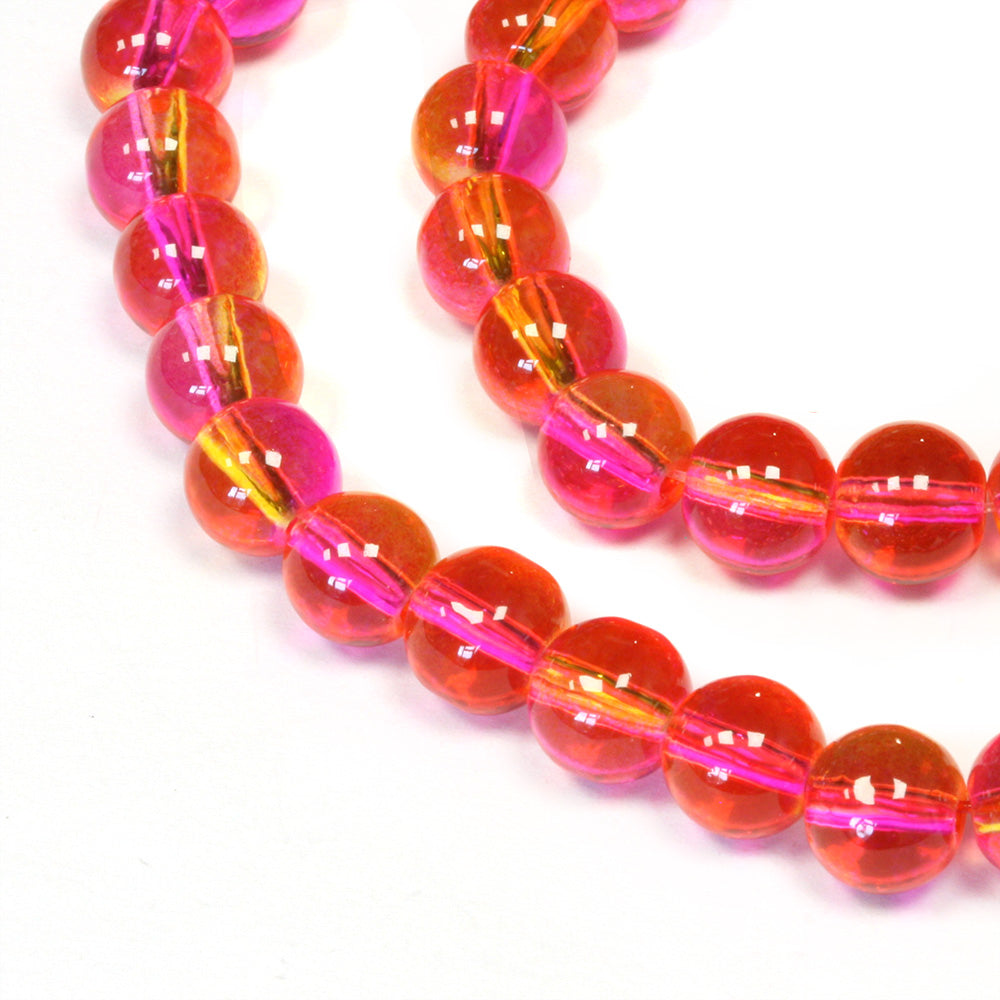Dual Colour Glass 8mm Rounds Pink and Yellow - 1 string