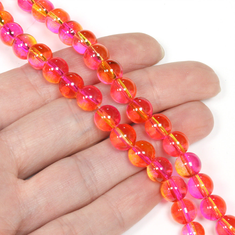 Dual Colour Glass 8mm Rounds Pink and Yellow - 1 string