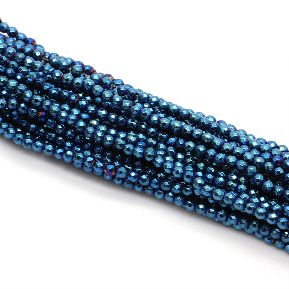 Hematite Faceted Round Beads Metallic Blue Plated 2mm -35cm Strand