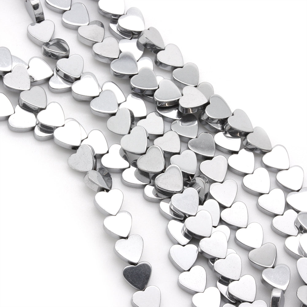 Hematite Hearts Silver 6mm - 35cm Strand