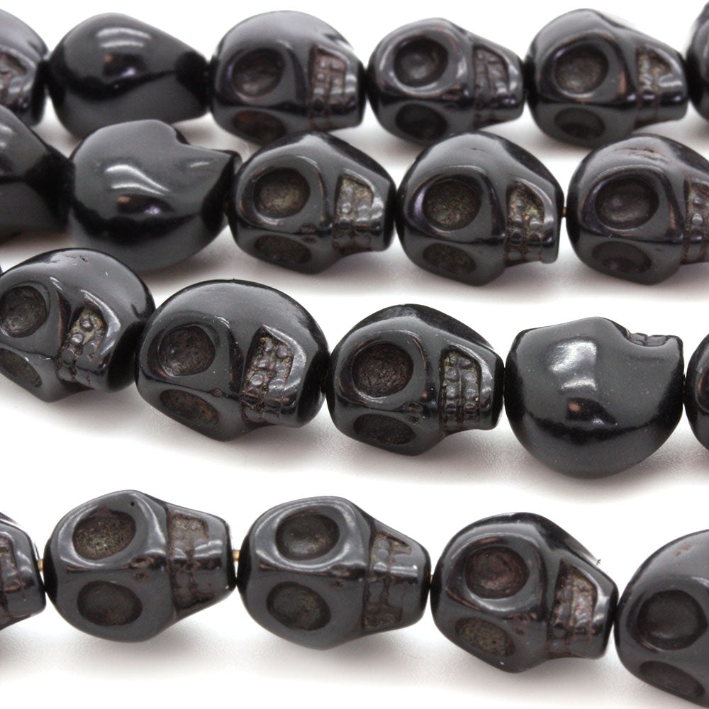 Dyed Howlite Skull Beads Black - 35cm Strand