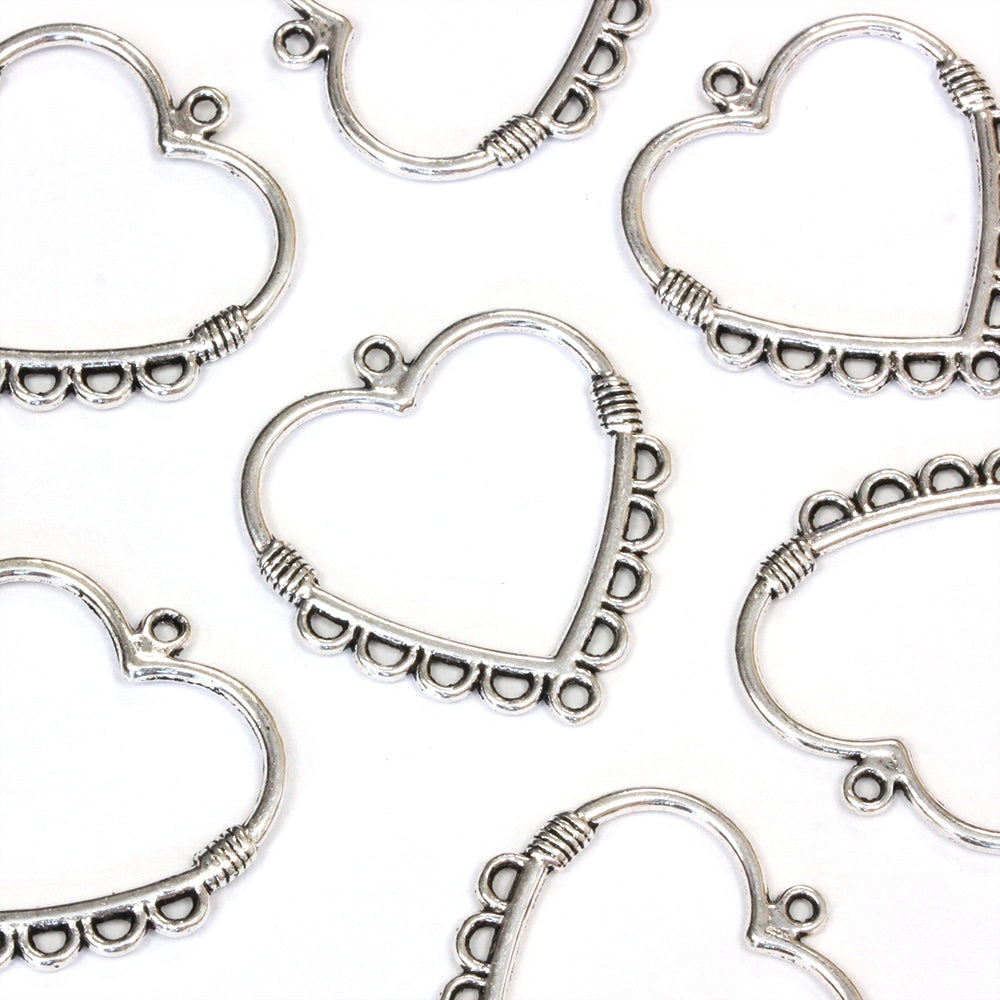 Wrapped Heart Chandelier Antique Silver 29x27mm - Pack of 10