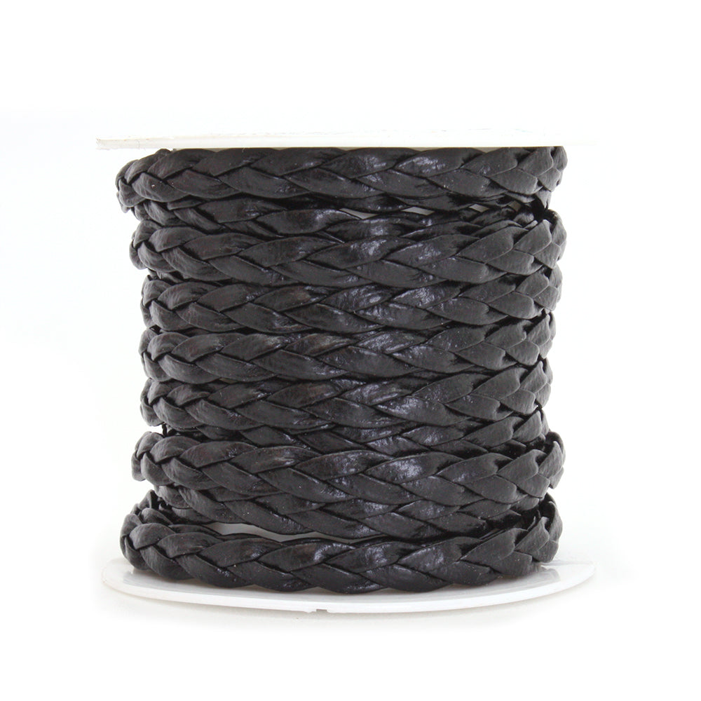 Braided Faux Leather Black 5x2mm - Reel of 2.5m