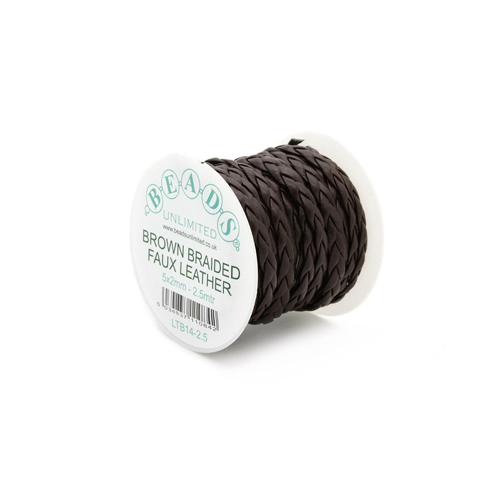 Braided Faux Leather Brown 5x2mm - Reel of 2.5m