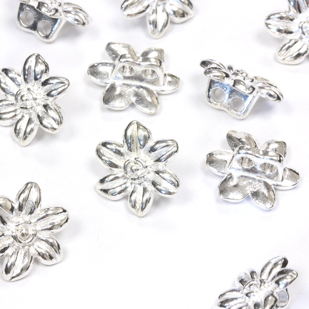 Flower 2 Hole Slider Silver Plated 14x6mm - Pack of 30