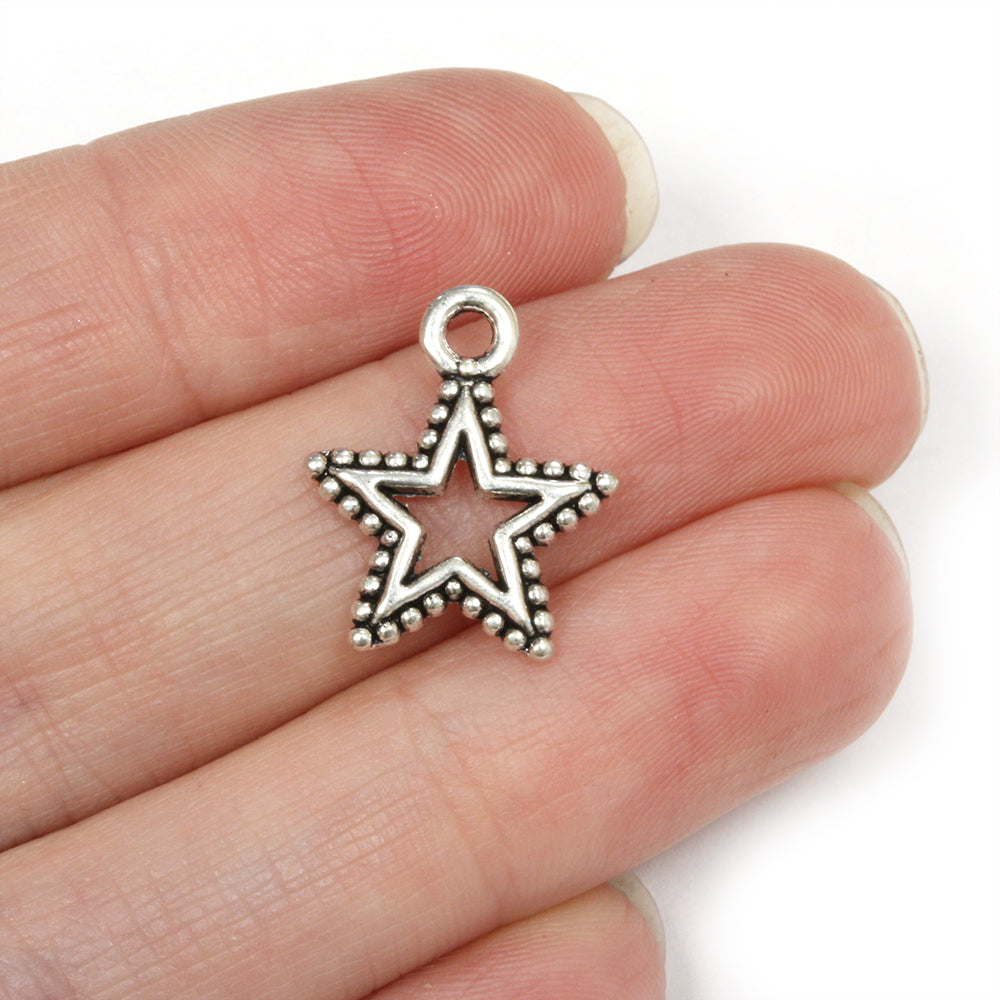 Dotty Star Drop Antique Silver 18x15mm - Pack of 50
