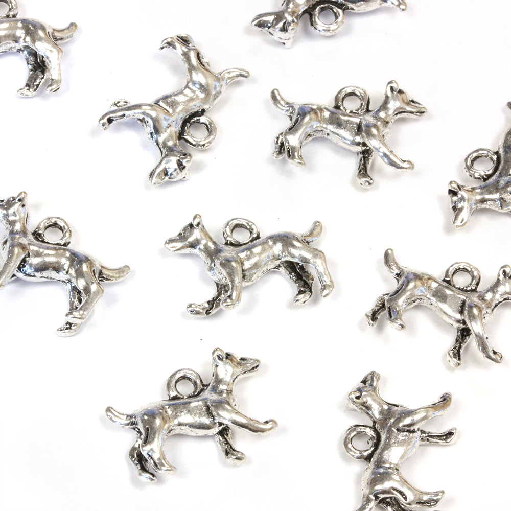 Walking Dog Antique Silver 12x14mm - Pack of 20